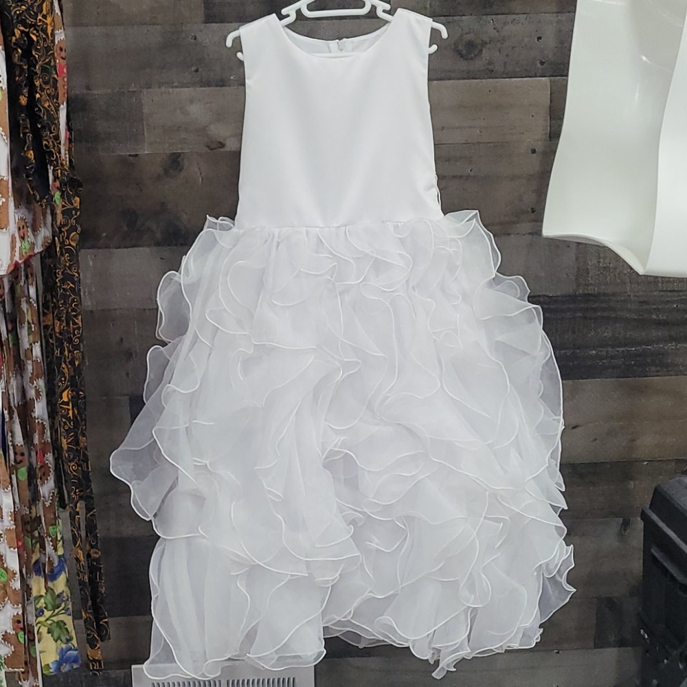 White frilly flower girl dress